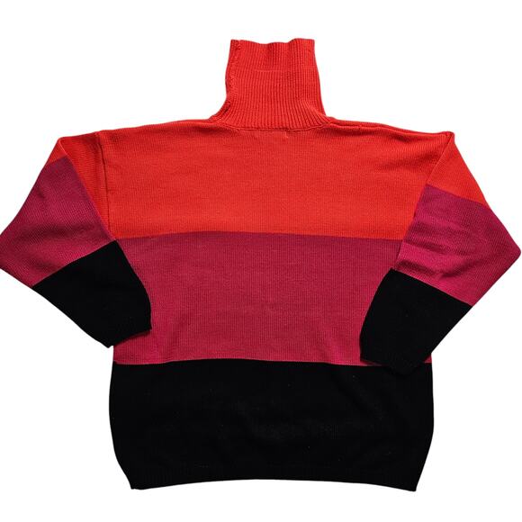 VTG 90s Turtleneck oversized sweater orange, magenta, black color block 22/24 - Picture 2 of 5